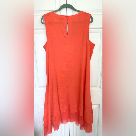 For Cynthia Vibrant Orange Linen Blend Sleeveless Hankerchief Hem Midi Dress-XL - Picture 6 of 11